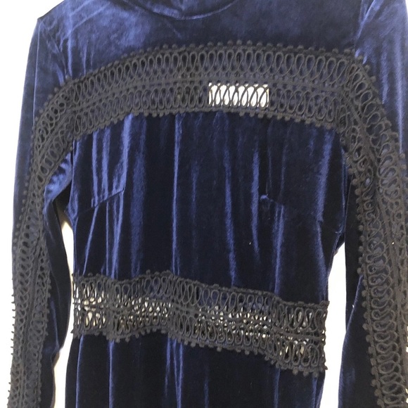 Free Generation Los Angeles Navy Velvet & Black Lace Slim Fit Dress Sz M NWT - Picture 3 of 8